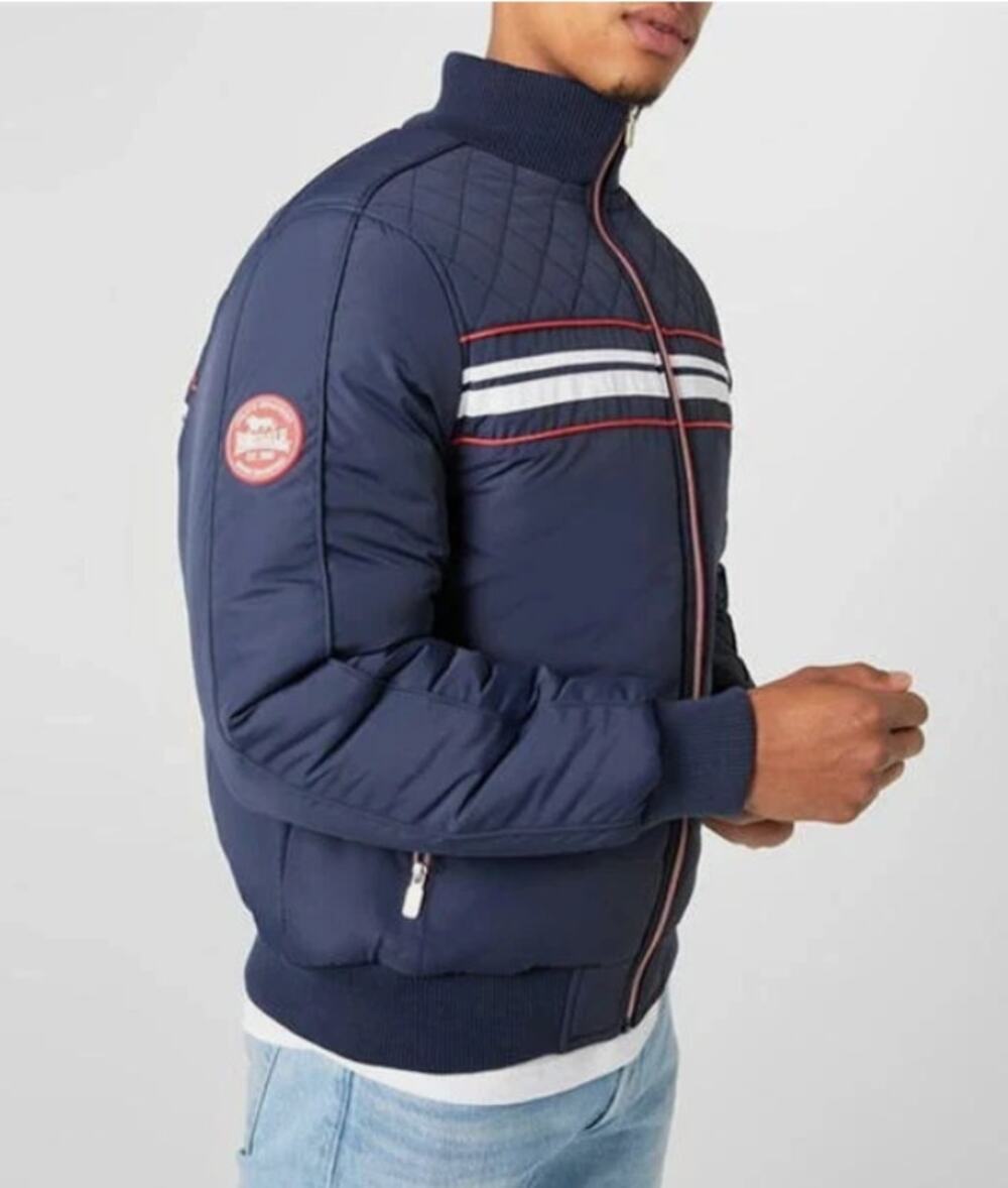 EUC/NWOT? Lonsdale Jacket Navy Red White Sz XL Quilted Shoulder Bomber Full Zip